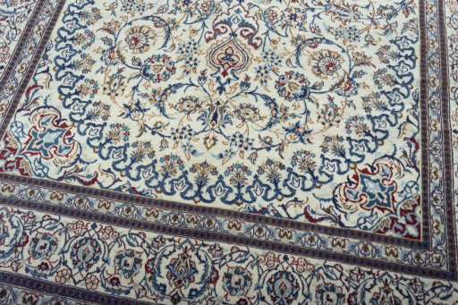 Close-up detail of New Nain rug from Iran / Persia showing Wool weave