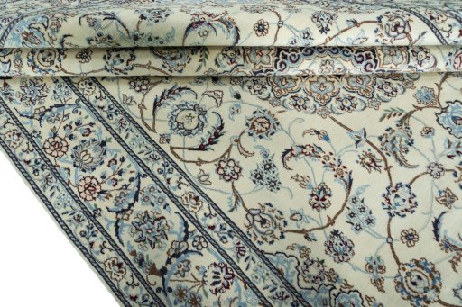 Close-up detail of 2000s Nain rug from Iran / Persia showing Wool weave