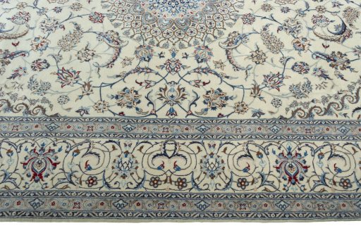 Corner detail of New Nain rug showing border pattern and Wool pile