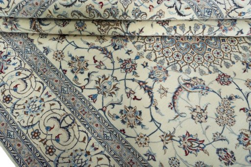 Close-up detail of New Nain rug from Iran / Persia showing Wool weave