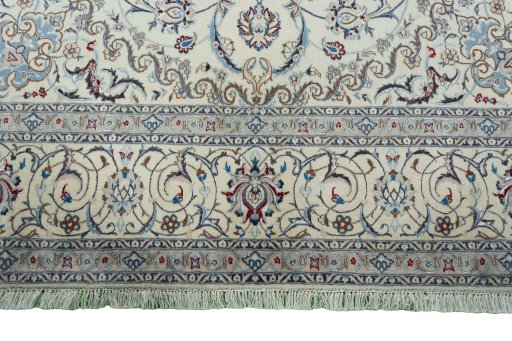 Full view of New Nain rug from Iran / Persia, 305 × 207 cm in Beige tones