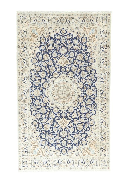Full view of 2000s Nain rug from Iran / Persia, 215 × 121 cm in Blue tones