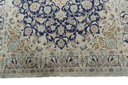 Full view of 2000s Nain rug from Iran / Persia, 215 × 121 cm in Blue tones