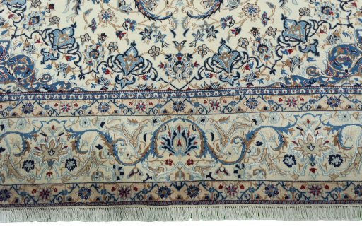 Full view of 2000s Nain rug from Iran / Persia, 380 × 262 cm in Beige tones