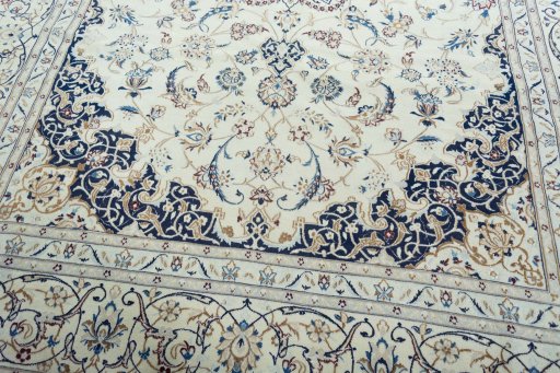 Close-up detail of New Nain rug from Iran / Persia showing Wool weave