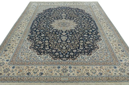 Surface texture of 1970s Nain rug with natural Cork and intricate pattern