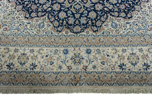 Full view of 1970s Nain rug from Iran / Persia, 350 × 260 cm in Blue tones
