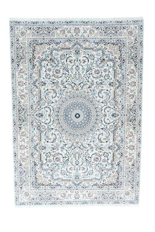 Full view of 2000s Nain rug from Iran / Persia, 303 × 213 cm in Beige tones