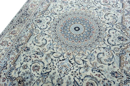 Backside of handmade 2000s Nain rug showing knot structure and weave density