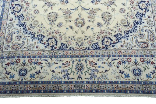 Full view of 2000s Nain rug from Iran / Persia, 293 × 200 cm in Beige tones