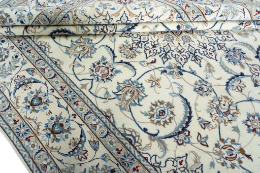 Close-up detail of New Nain rug from Iran / Persia showing Wool weave