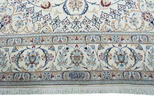 Full view of New Nain rug from Iran / Persia, 360 × 253 cm in Beige tones