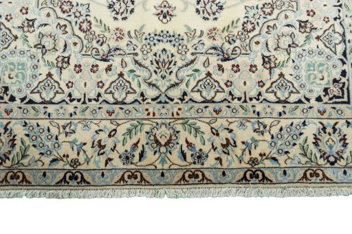 Full view of 2000s Nain rug from Iran / Persia, 257 × 152 cm in Beige tones