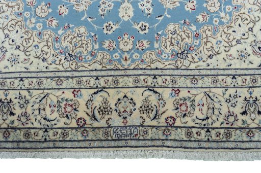 Full view of 2000s Nain rug from Iran / Persia, 242 × 157 cm in Blue tones