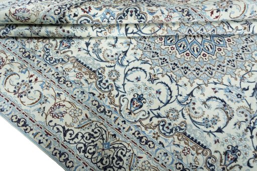Close-up detail of 2000s Nain rug from Iran / Persia showing Wool weave