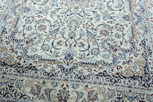 Close-up detail of 2000s Nain rug from Iran / Persia showing Wool weave
