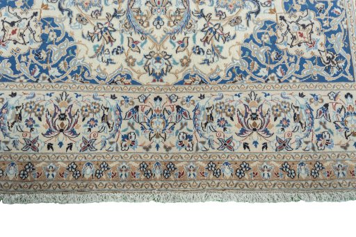 Full view of 2000s Nain rug from Iran / Persia, 287 × 190 cm in Beige tones