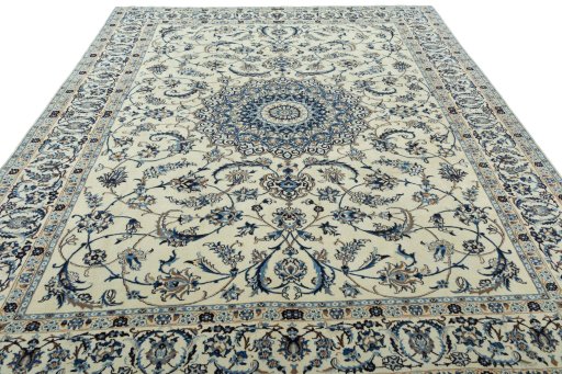 Surface texture of 2000s Nain rug with natural Wool and intricate pattern