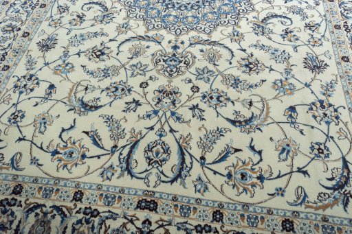 Close-up detail of 2000s Nain rug from Iran / Persia showing Wool weave