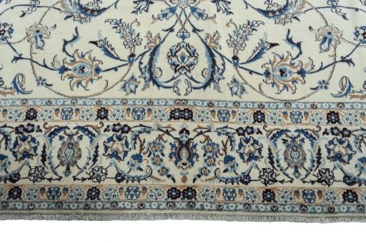 Full view of 2000s Nain rug from Iran / Persia, 347 × 245 cm in Beige tones