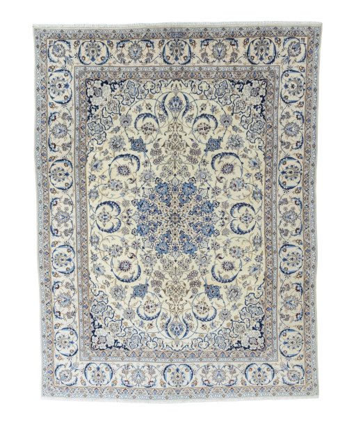 Full view of New Nain rug from Iran / Persia, 393 × 295 cm in Beige tones