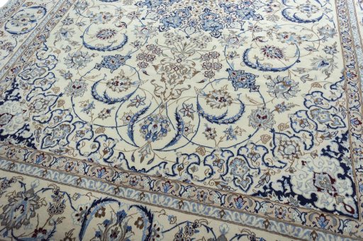 Close-up detail of New Nain rug from Iran / Persia showing Wool weave