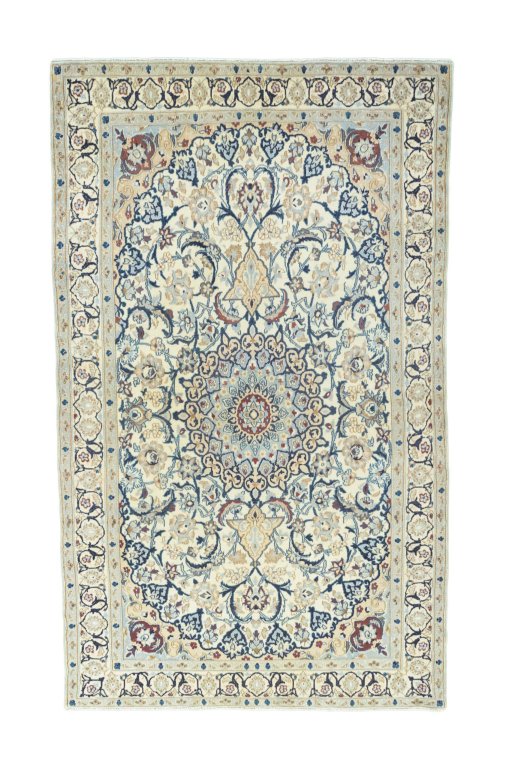 Full view of 2000s Nain rug from Iran / Persia, 215 × 130 cm in Beige tones