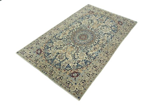 Corner detail of 2000s Nain rug showing border pattern and Wool pile