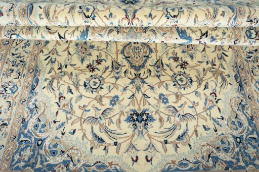 Close-up detail of 2000s Nain rug from Iran / Persia showing Wool weave