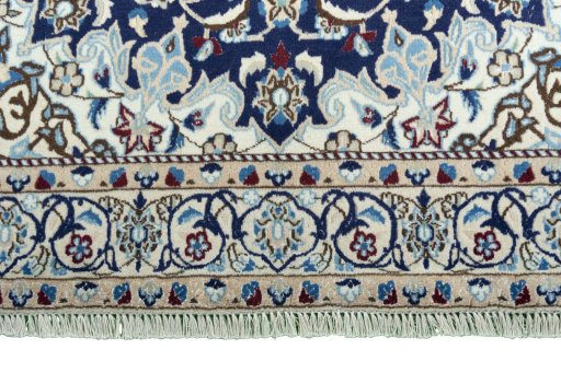 Full view of 2000s Nain rug from Iran / Persia, 217 × 128 cm in Blue tones