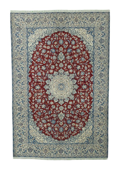 Full view of 2000s Nain rug from Iran / Persia, 395 × 262 cm in Red tones
