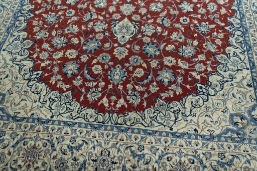 Close-up detail of 2000s Nain rug from Iran / Persia showing Wool weave