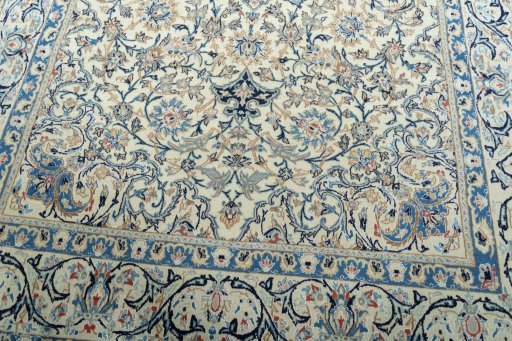 Close-up detail of 2000s Nain rug from Iran / Persia showing Wool weave