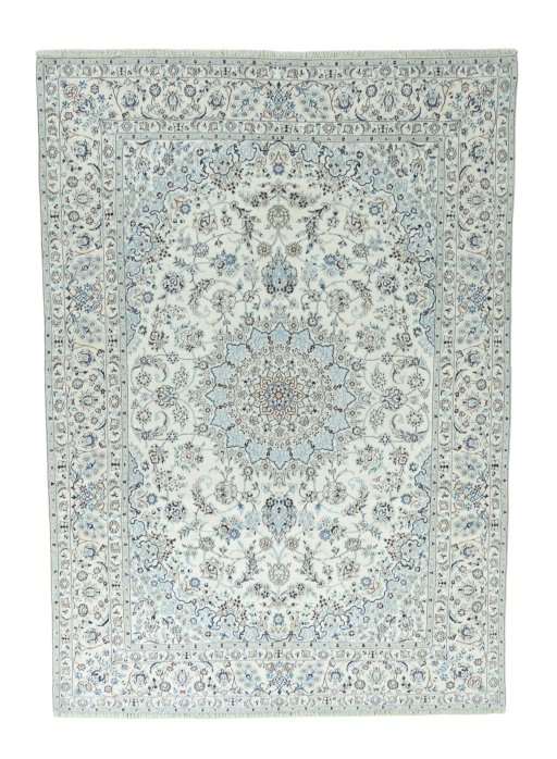 Full view of 2000s Nain rug from Iran / Persia, 353 × 250 cm in Beige tones