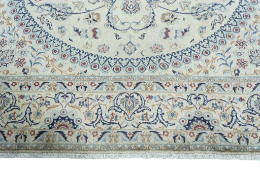 Full view of 2000s Nain rug from Iran / Persia, 345 × 245 cm in Beige tones