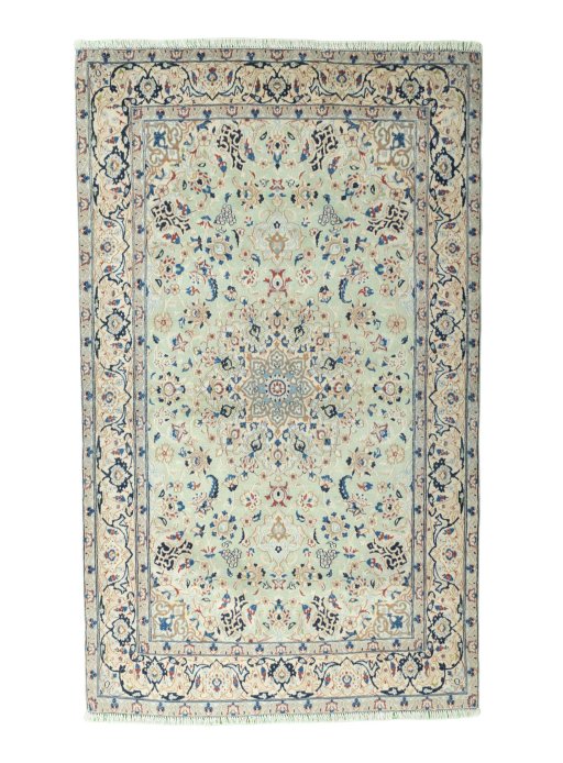 Full view of 2000s Nain rug from Iran / Persia, 208 × 125 cm in Green tones
