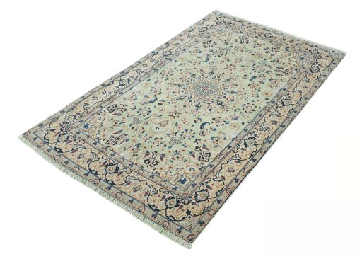 Corner detail of 2000s Nain rug showing border pattern and Wool pile