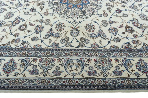 Close-up detail of 2000s Nain rug from Iran / Persia showing Wool weave