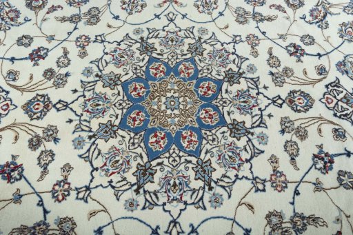 Close-up detail of 2000s Nain rug from Iran / Persia showing Wool weave