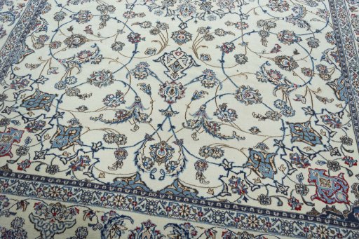 Full view of 2000s Nain rug from Iran / Persia, 364 × 265 cm in Beige tones