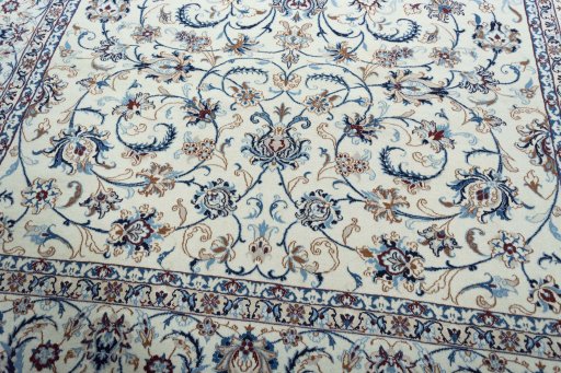 Close-up detail of 2000s Nain rug from Iran / Persia showing Wool weave