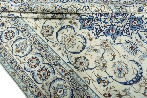 Close-up detail of 2000s Nain rug from Iran / Persia showing Wool weave