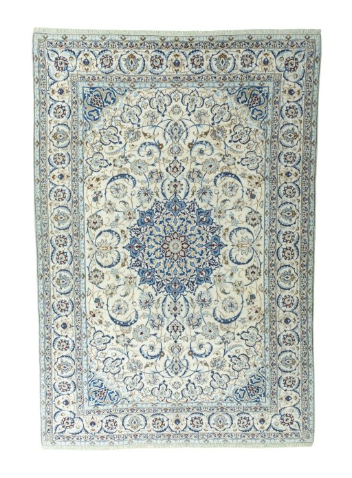 Full view of 2000s Nain rug from Iran / Persia, 365 × 251 cm in Beige tones