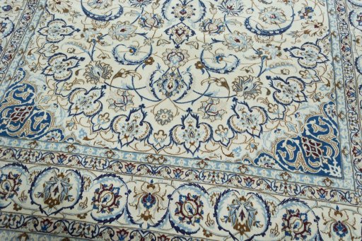 Close-up detail of 2000s Nain rug from Iran / Persia showing Wool weave