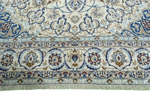 Full view of 2000s Nain rug from Iran / Persia, 365 × 251 cm in Beige tones