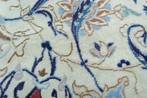 Close-up detail of 2000s Nain rug from Iran / Persia showing Wool weave