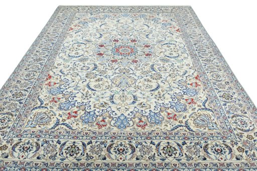 Surface texture of 2000s Nain rug with natural Wool and intricate pattern