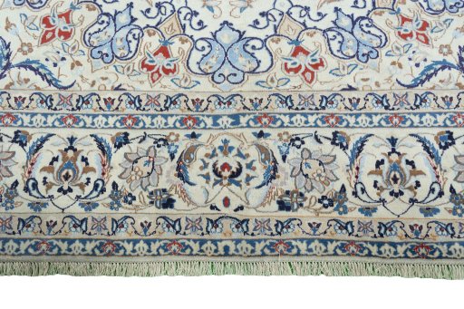 Full view of 2000s Nain rug from Iran / Persia, 434 × 292 cm in Beige tones