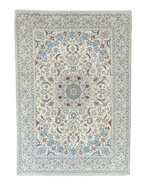 Full view of 2000s Nain rug from Iran / Persia, 415 × 296 cm in Beige tones