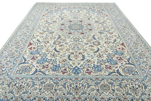 Surface texture of 2000s Nain rug with natural Wool and intricate pattern